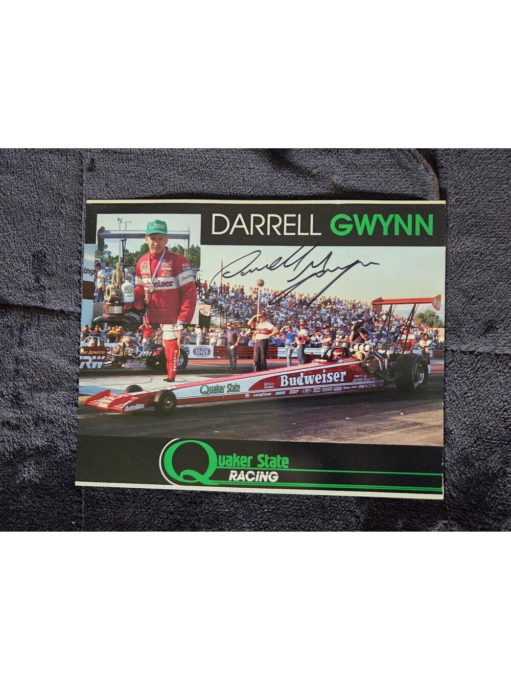 Darrell Gwynn Autographed Quaker State Budweiser Dragster Signed Display Poster